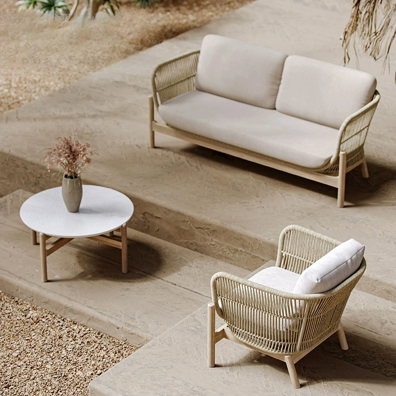 Outdoor Furniture Teak Wood - Leisure villa courtyard solid wood sofa