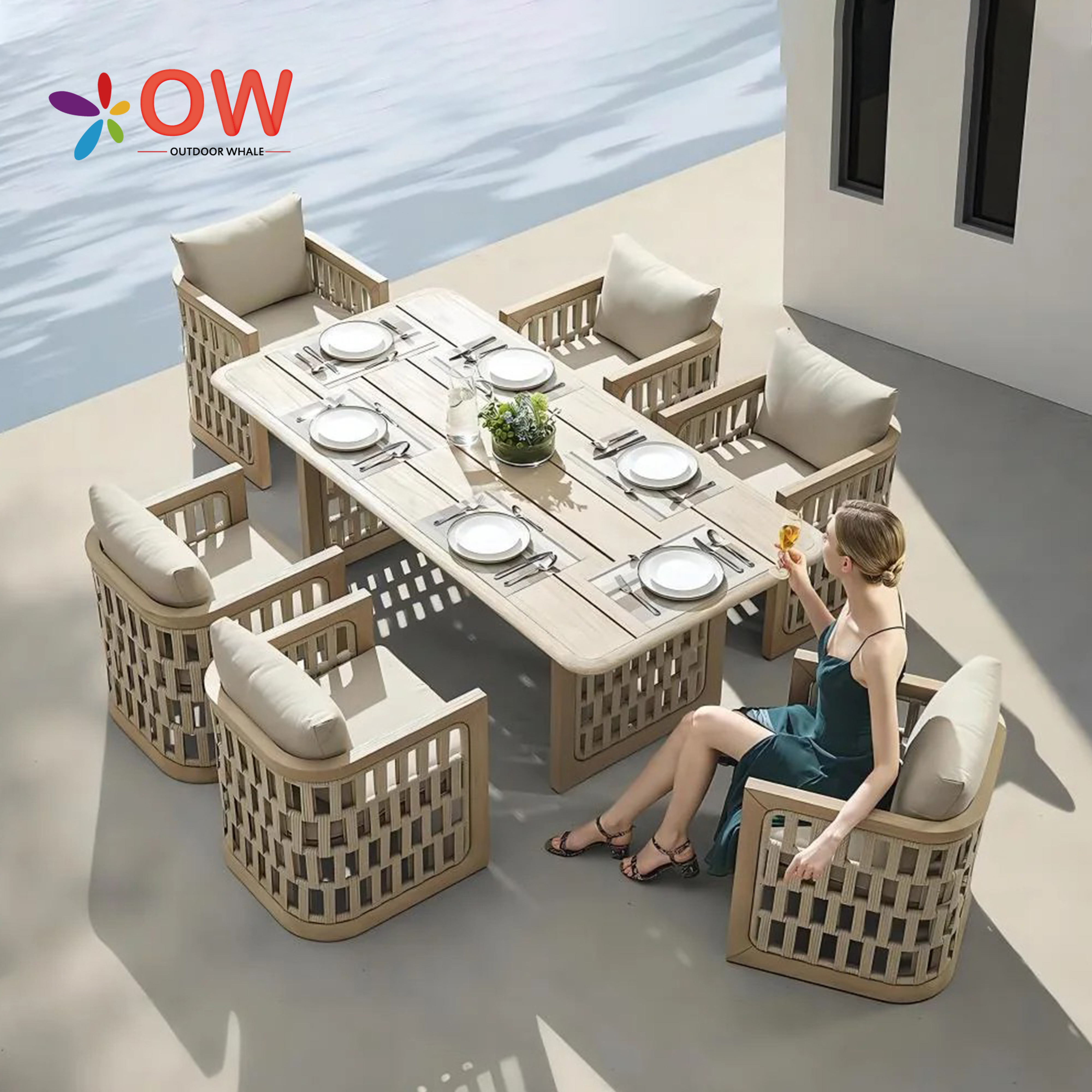 Outdoor Furniture Teak Wood - Modern Dining Table Set For Hotels