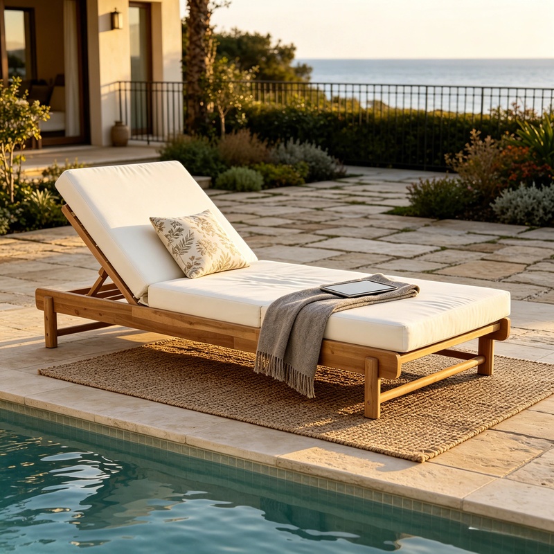 Outdoor Furniture Teak Wood - Light Teak Acacia Wood Chaise Lounge: