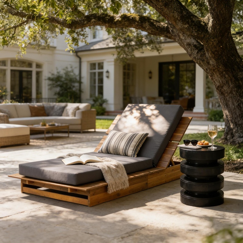 Outdoor Furniture Teak Wood - Acacia Wood Chaise Lounge with Adjustable
