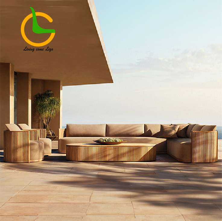 Outdoor Furniture Teak Wood - Luxury L-shaped Teak Wood Outdoor Sofa