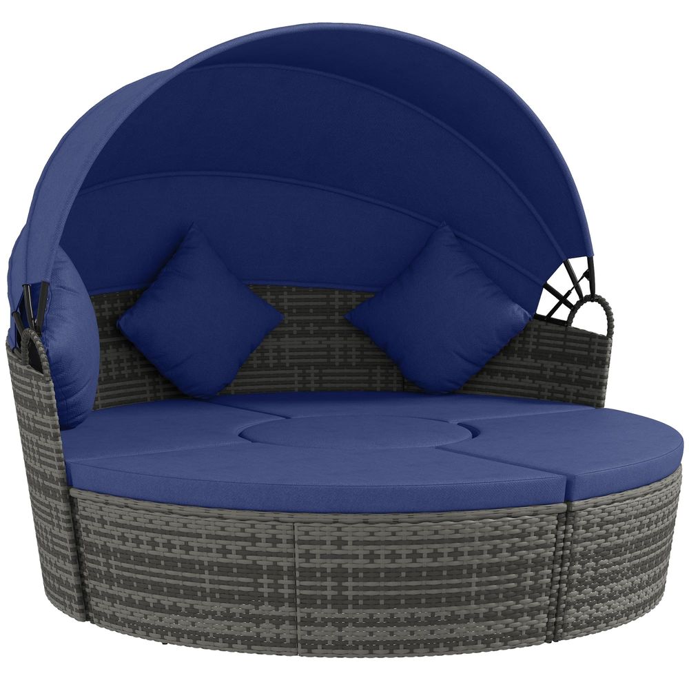 4 Piece Round Rattan Daybed, C - Outdoor Furniture Sofa のレビューと価格