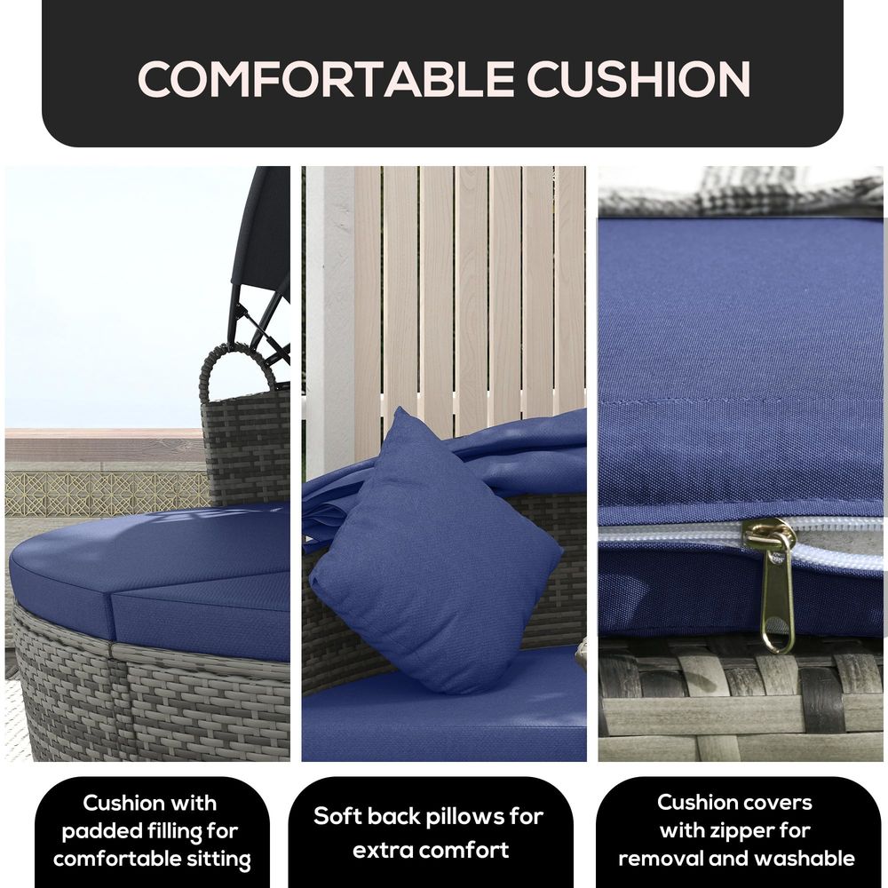 4 Piece Round Rattan Daybed, C - Outdoor Furniture Sofa のレビューと価格