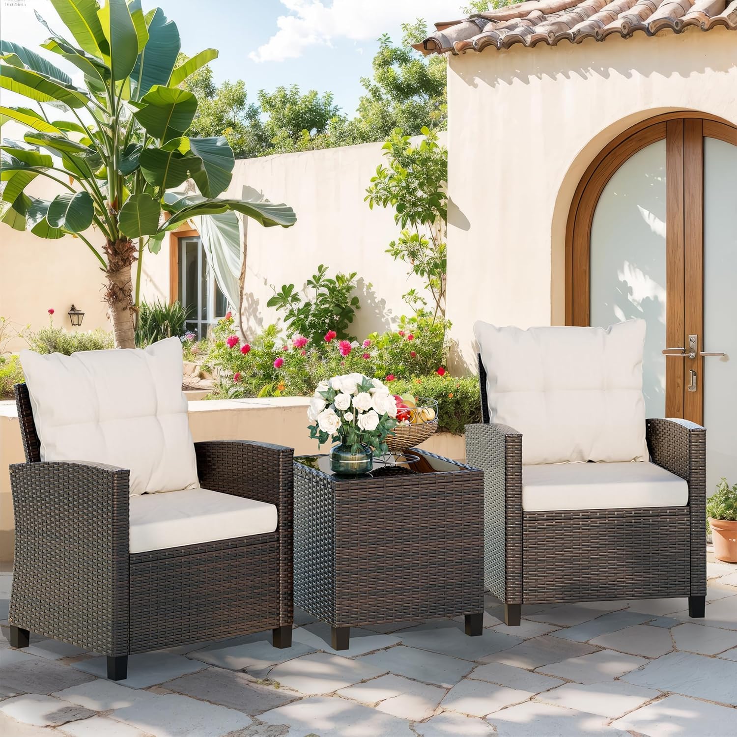 Beige compact 3-piece rattan w - Outdoor Furniture Sofa のレビューと価格