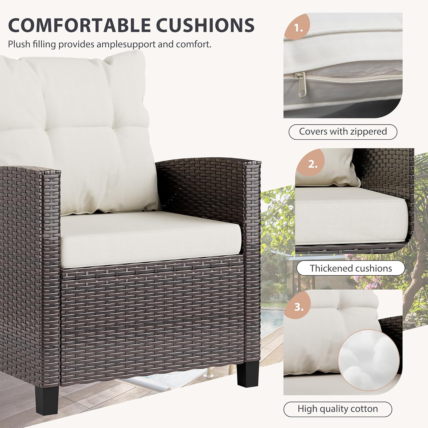 Beige compact 3-piece rattan w - Outdoor Furniture Sofa のレビューと価格
