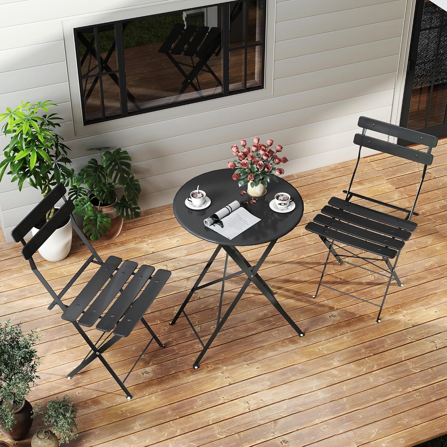 Space-saving black 3-piece fol - Outdoor Furniture Sofa のレビューと価格