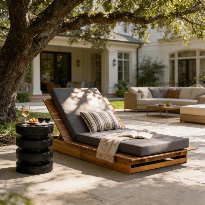 Acacia Wood Chaise Lounge with - Outdoor Furniture Teak Wood のレビューと価格